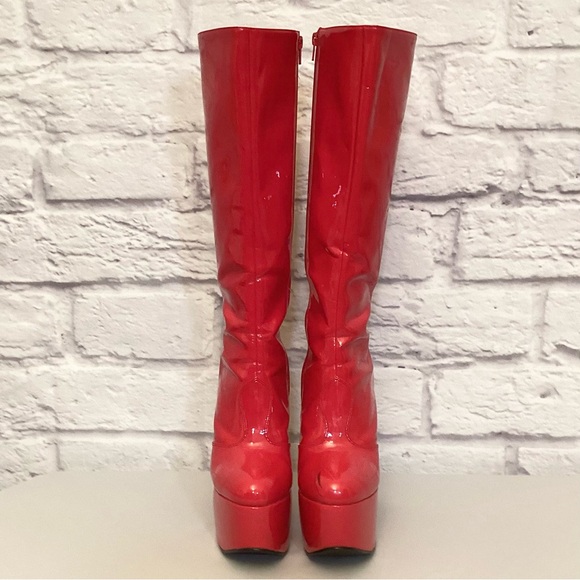 Stripper Boots 9 Pahrump NV Used Exotic Dancer Red Platform Tall Knee Jante - Picture 4 of 14